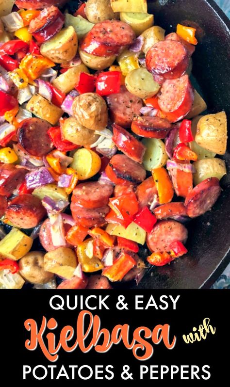 Sausage Pepper And Potatoes, Whole 30 Kielbasa Recipe, Kalbasa Sheet Pan Dinner, Kielbasa Sausage Peppers And Onions, Easy Dinner Recipes With Peppers, Kielbasa Potatoes Peppers Onions Crockpot, Meals With Sweet Peppers, Crockpot Kelbeisa, Sausage And Potatoes And Peppers