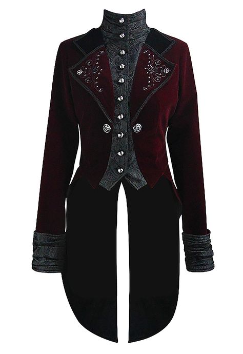 Red And Black Victorian Suit, Vampire Wedding Tuxedo, Vampire Outfit Victorian, Vampire Victorian Outfits, Red Victorian Suit, Vampire Prom Suit, Aristocrat Fashion Women, Vampire Tuxedo, Gothic Prom Suit