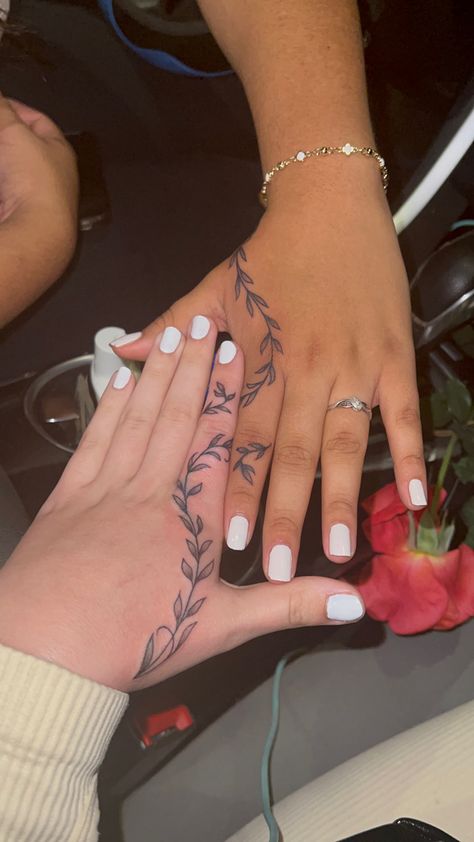 #matchingtattoos #bestfriendtattoos #tattooideas #matchingtat #viralpost #aesthetic #vinetattoo #tattoo #matching #viralpost Small Matching Tattoos Family, Matching Chinese Tattoos, Half And Half Matching Tattoos, Matching Tattoos For Sisters Small, Tattoo Ideas Matching Cousin, Hand Tattoos For Friends, Witchy Sister Tattoos For 2, Tattoo With Brother And Sister, Matching Sister Tattoos Simple