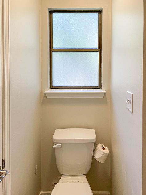 BEFORE- YOU WON'T BELIVE THE AFTER>>>> See how I updated the area around the toilet (some would call it the toilet room) for a clever and budget friendly bathroom makeover. Included is an indoor awning made from repurposed roofing tin. Toilet Window Curtain, Decor For Water Closet, Bathroom Toilet Decor Ideas, Small Water Closet Ideas Toilet Room Master Bathrooms, Pocket Toilet Bathroom Decor, Toilet Makeover Budget, Small Toilet Decor Ideas Budget, Bathroom Decor Window Above Toilet, Small Guest Toilet Decor