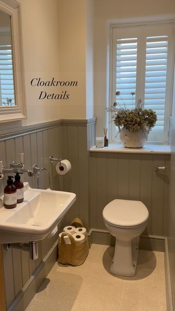 Cloakroom Toilet Downstairs Loo, Small Toilet Decor, Hardwick White, Cottage Showers, Wc Ideas, Cloakroom Toilet, Small Downstairs Toilet, Small Shower Room, Downstairs Cloakroom