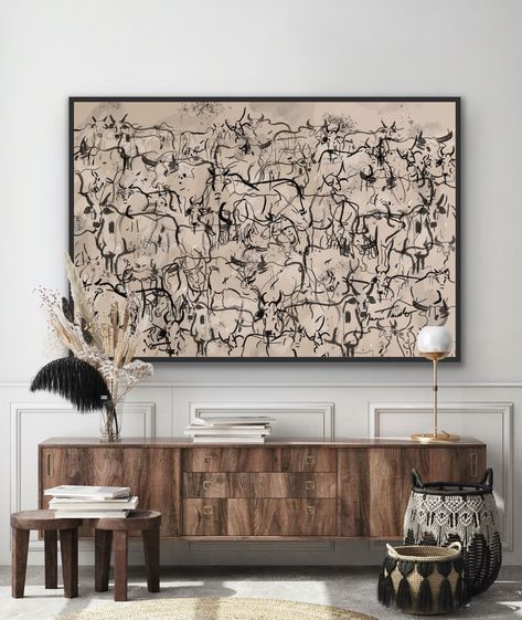 Large Art Above Couch, Living Room Wall Art Above Couch, Western Dining Room, Art Over Couch, Herd Of Cows, Art Above Couch, Wall Art Above Couch, Horse Herd, Western Wall Decor