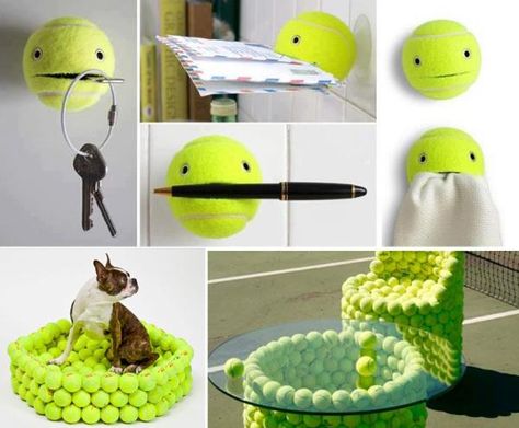 30 Creative Design Ideas to Reuse and Recycle Tennis Balls Tennis Ball Ornament Diy, Tennis Ball Art, Tennis Ball Crafts, Tennis Crafts, Creative Design Ideas, Recycled Crafts Kids, Doggy Daycare, Tennis Party, Reuse And Recycle