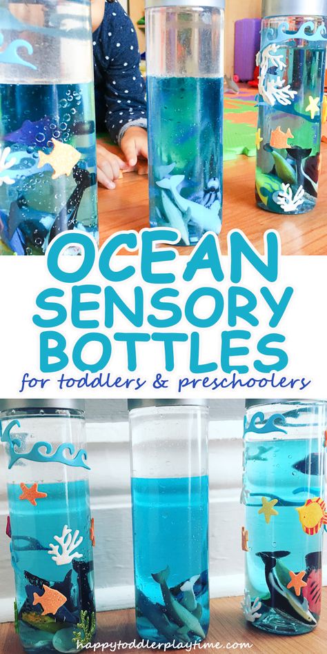 Ocean Sensory Bottles, Sensory Bottles For Toddlers, Sensory Bottles Preschool, Vetenskapliga Experiment, Ocean Sensory, Calm Down Bottle, Discovery Bottles, Sensory Bottle, Sensory Bags