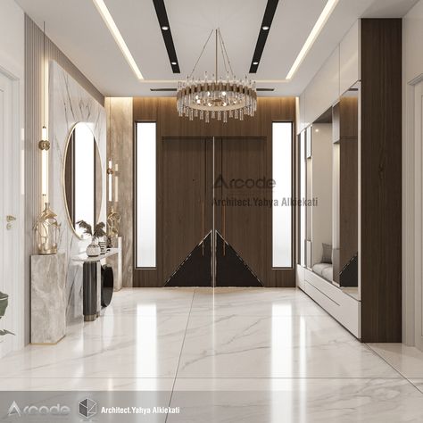 Villa Entrance on Behance Entrance Interior Design Luxury, Luxury House Entrance Door, Modern Villa Entrance, Foyer Design Luxury, Foyer Design Modern, Home Lobby, House Entrance Doors, Villa Entrance, Luxury Houses Entrance