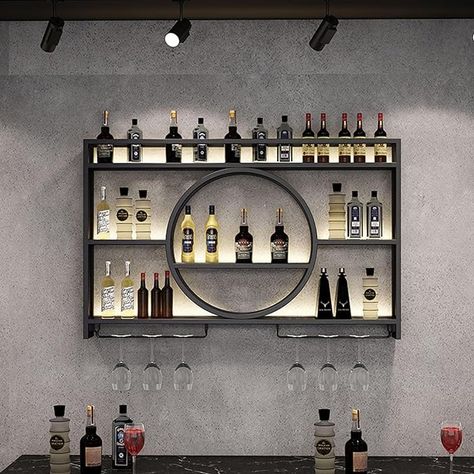 Wall-Mounted Wine Racks with Glass Holder,Iron Wine Bottle Shelf,Multi Functional Storage Shelf Wine Storage Display Rack,Bar Unit Floating Shelves,for Home Western Restaurant Decor (Color : Black Bar Cabinet Furniture, Black Wine Rack, Wine Bottle Shelf, Kitchen Wine Rack, Wall Mounted Bar, Hanging Wine Rack, Bar Unit, Bar Shelves, Stemware Rack