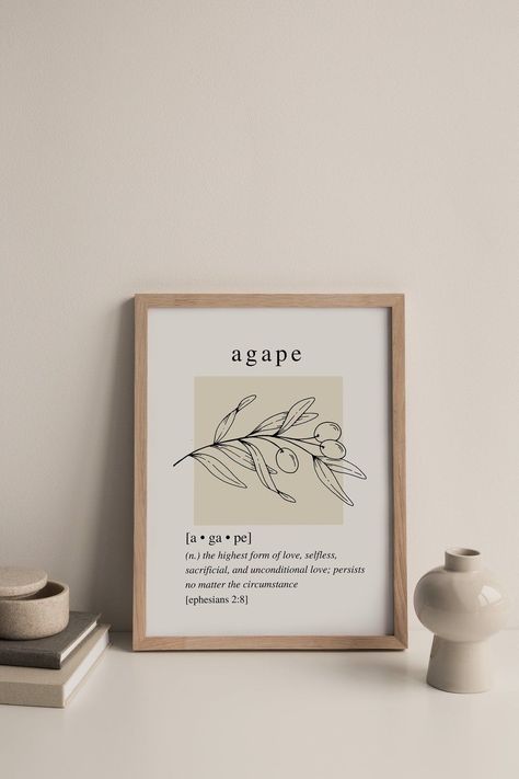 Agape Definition Printable Wall Art Agape Love Word Print - Etsy Kitchen Minimalist Art, Quotes For Dorm Room Wall Art, Faith Wall Decor, Bible Minimalist Art, Wall Art Ideas For Bedroom, Christian Decorations Home, Christain Wall Art, Minimalist Boho Wall Art, Christian Boho Decor