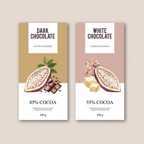 Chocolate packing with ingredients branc... | Free Vector #Freepik #freevector #banner #poster #watercolor #food Chocolate Packaging Design Ideas, Chocolate Packing, Chocolate Bar Design, Chocolate Labels, Chocolate Packaging Design, Chocolate Pack, Chocolate Wrapping, Packaging Label Design, Poster Watercolor