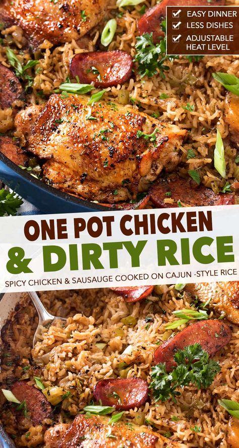 Homemade Dirty Rice, Chicken And Dirty Rice, Spicy Chicken Thighs, Chunky Chef, Dirty Rice, Vegetarian Healthy, One Pot Chicken, Dinner Chicken, Dinner Healthy