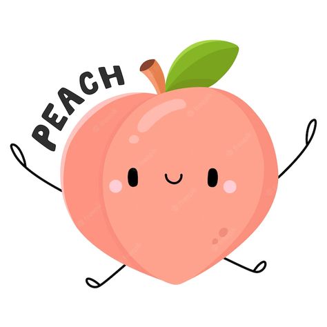 Kawaii, Peach Cute Drawing, Peach Illustration Cute, Peach Drawing Cute, Buah Peach, Fruit Graphic Design, Food Mural, Peach Character, Peach Cartoon