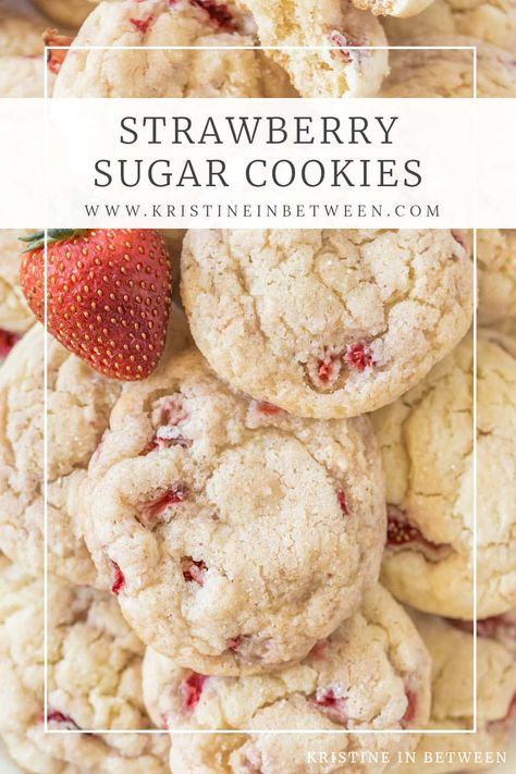 These strawberry sugar cookies are a blend of golden-brown, slightly crispy exteriors and soft, chewy interiors that are generously sprinkled with bits of ripe, juicy strawberries. Each bite offers the perfect balance of sweetness and bursts of tartness, making these cookies irresistible. Strawberry Iced Oatmeal Cookies, Cookies With Fresh Strawberries, Homemade Strawberry Cookies, Easy Strawberry Snacks, Gluten Free Strawberry Cookies, Fun Cookies Recipes, Easy Strawberry Cookies, Strawberry Butter Cookies, Freeze Dried Strawberry Cookies