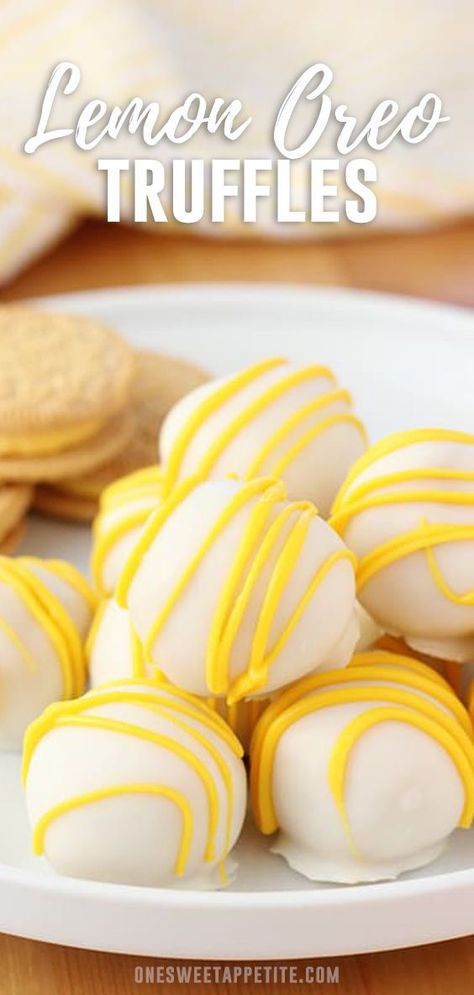 Lemon Chocolate Truffles, Oreo Balls Lemon, Lemon Truffles Easy, Lemon Oreo Dessert Recipes, Weight Watchers Lemon Truffles, Lemon Oreo Recipes, Lemon Cake Truffles, Golden Oreo Lemon Dessert, Lemon Cheesecake Balls