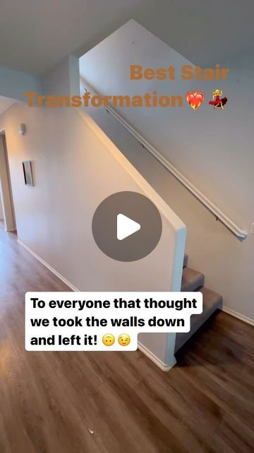 Shari Cooper on Instagram: "Gorgeous💃Notice they ripped the carpet out to the gray Wood Floors👌The Rail System Completes the transformation to a more Modern Decor👍Sometimes Spend the$$$ instead of moving🤷‍♀️#share #staircase #stairdesign #stairrennovation #stairmakeover #interiordesign #design #discoqueen_58" 3d Stairs Design, Stair Decorating Ideas Wall Stairways, Downstairs Decor Ideas, Stair Entrance Ideas, Staircase For Duplex House, Grey Railings For Stairs, Staircase With No Railing, Staircase Ideas With Carpet, Low Ceiling Staircase Ideas