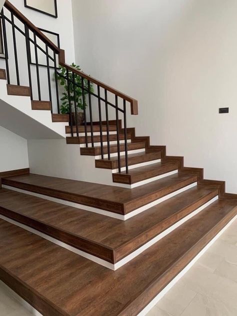 Tiles For Stairs Staircases, Wooden Tile Staircase, Open Well Staircases, Indoor Staircase Ideas, Tile Steps Indoor, Steps Design Interior Stairs Modern, Tiled Stairs Indoor, Step Railing Ideas Indoor, Indoor Steps Ideas Stairs