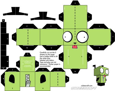 invader zim papercraft Minions, Cube Template, Paper Doll Printable Templates, Paper Cube, Paper Toys Template, Karakter Disney, Paper Doll Template, Paper Toy, Paper Dolls Printable