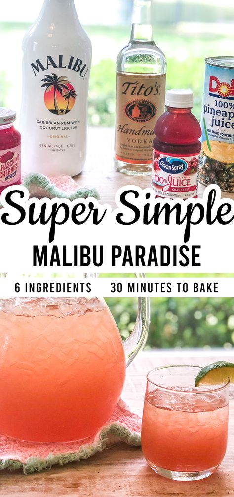 Easy Mixed Drinks For Wedding, Essen, Margaritas, Best Mix Drinks Alcohol, Malibu Paradise Drink, Easy Party Alcohol Drinks, Things To Mix With Malibu, Mixed Drinks Alcoholic Simple, Mix Drinks For Parties