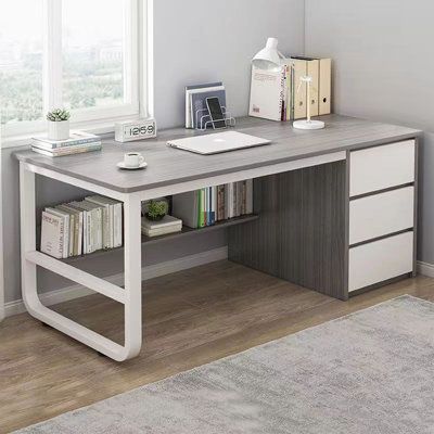 This is a desk with extra large desktop and with extra large storage capacity, it can be used as a study desk, office desk, computer desk and so on. Strong applicability allows it to fit into many spaces. | Hokku Designs Dehosse 55.05" W Rectangle Computer Desk Brown/gray/White 29.23 x 55.05 x 19.7 in, Manufactured Wood | C100199763 | Wayfair Canada White Desk Bedroom, White Study Desk, Grey Office, Furniture Details Design, Desk Computer, Grey Desk, Bedroom Desk, Study Room Decor, Bureau Design