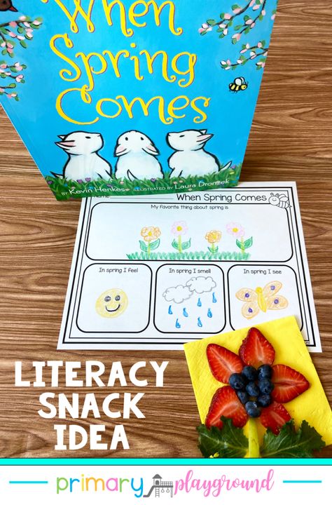 Literacy Snack Spring Read-Aloud - Primary Playground Spring Write The Room Kindergarten Free, Spring Reading Activities, Spring Read Alouds, Spring Literacy Activities, Spring Writing Activity, Spring Kindergarten Activities, Spring Classroom Activities, Spring Lesson Plans, Spring Math Activities