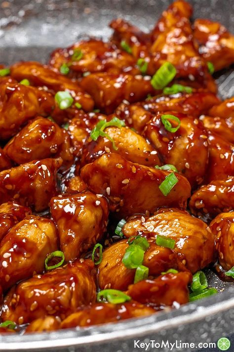 This delicious and easy-to-make honey sesame chicken recipe is the perfect homemade takeout dinner. The combination of sweet honey, savory soy sauce, and nutty sesame seeds creates a mouthwatering dish that the whole family will enjoy. KeyToMyLime.com Soy Sauce Recipe Dishes, Homemade Takeout, Honey Sesame Chicken Recipe, Keto Chinese, Recipes With Soy Sauce, Honey Soy Chicken, Honey Sesame Chicken, Sesame Chicken Recipe, Honey Sesame