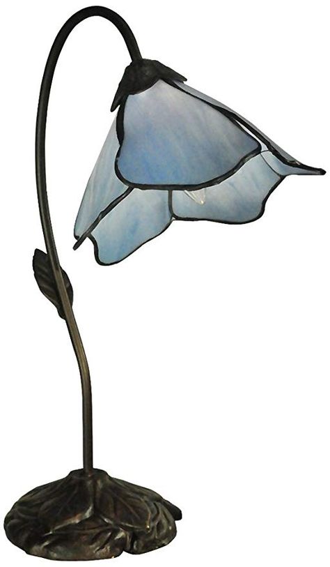 Dale Tiffany TT12145 Poelking 1-Light Blue Lily Table Lamp, 12.0" x 12.0" x 19.0", Dark Antique Bronze Tiffany Lamps, Faerie Furniture, Lily Art, Piano Lamps, Art Glass Lamp, Victorian Lamps, Tiffany Table Lamps, Blue Lily, Glass Desk