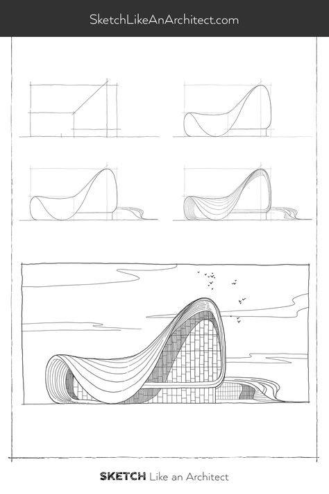 So you are a fan of Zaha Hadid and you want to draw Heydar Aliyev with pen and paper. How do you do urban sketching like a pro? This book offers more than 100 step by step guide on how to draw architecture buildings. It can literally change the way you sketch within 1 month. Click through to learn how to get a copy of your own! #sketchlikeanarchitect #learntodraw #stepbysteptutorial #procreatedrawing #sketchingtips #architectureillustration #urbansketching Hand Drawing Step By Step Sketch, Drawings Of Famous Buildings, Architecture Buildings Sketches, Famous Architecture Buildings Drawings, Building Tutorial Drawing, Famous Buildings Drawing Architecture, Famous Architectural Buildings Sketches, Step By Step Building Drawing, Building Structure Drawing