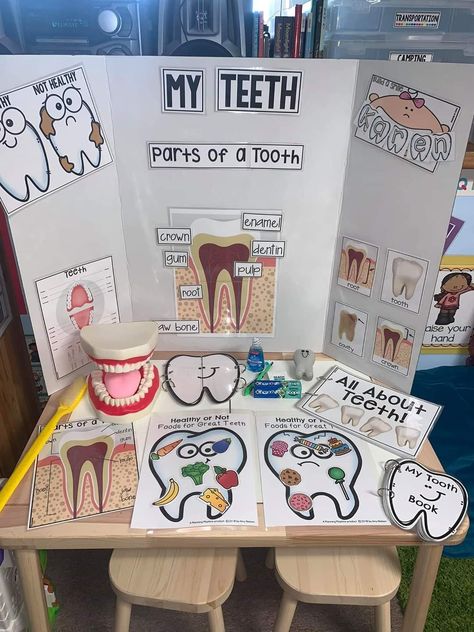 Dentist Projects For Preschool, Dentist Science Preschool, Dental Health Activities For Preschool, Dental Projects Ideas, Dentist Activity For Preschool, Dental Education For Kids, Teeth Activity Preschool, Dentist Activities For Preschool, Dentist Activities