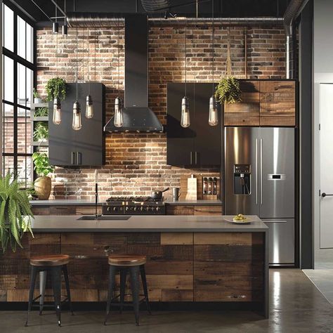 19+ Two Tone Kitchen Cabinets Ideas That Elevate Industrial Chic • 333+ Art Images Elegant Industrial Interior, Country Industrial Home, Kitchen Industrial Style Modern Rustic, Tiny Industrial Kitchen, Black And Brick Kitchen, Scandinavian Industrial Kitchen, Grey Two Tone Kitchen, Kitchen Mezzanine, Industrial Apartment Design