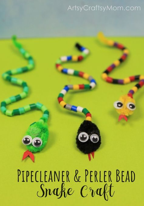 Forget about creepy snakes, and make this DIY Pipe Cleaner and Bead Snake Craft instead! Use them as bookmarks, bag charms, key chains and much more! Small Toys Diy, Milk Lids Crafts, Animal Planet Decorations, Fuzzy Ball Crafts, Rainforest Crafts For Preschool, Crafts Using Dollar Tree Items, Craft For 2nd Graders, Easy Safari Crafts For Kids, Handicrafts For Preschoolers