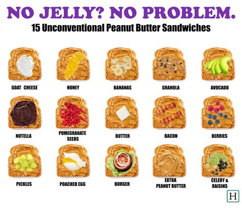 No jelly? No problem! Try these unconventional upgrades for your PB&J Essen, What Goes Good With Peanut Butter, Sandwich With Peanut Butter, Peanut Butter Food Recipes, Peanut Butter Food Ideas, Foods With Peanut Butter, What To Eat With Peanut Butter, Healthy Peanut Butter Sandwich, Peanut Butter And Jelly Sandwich Ideas