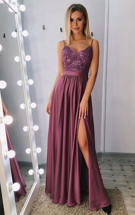 4122cb13c7a474c1976c9706ae36521ddesc53257417ri Prom Purple, Prom Dress Green, Split Prom Dresses, Bachelorette Outfits, Floor Length Prom Dresses, Lace Side, Professional Dresses, Dresses Lace, Party Dress Long