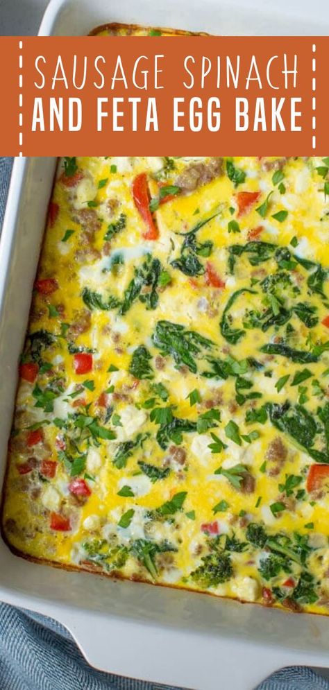 Feta Egg Bake, Comfort Breakfast, Broccoli Red Pepper, Sausage Egg Bake, Easy Egg Casserole, Quick Breakfasts, Sausage Spinach, Healthy Breakfast Casserole, Breakfast Recipies