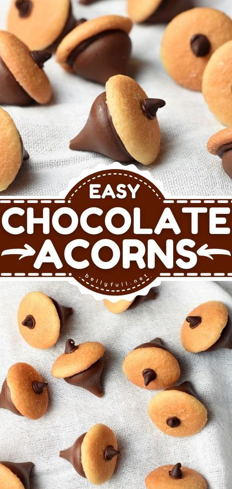 Nilla Wafer Acorns, Fall Treats No Bake, Chocolate Acorns Hershey's Kisses, Easy Thanksgiving Desserts No Bake, Fall Treats Easy No Bake, Thanksgiving Desserts Easy No Bake, Mini Desserts For Thanksgiving, Cute Easy Thanksgiving Desserts, Mini Desserts Thanksgiving