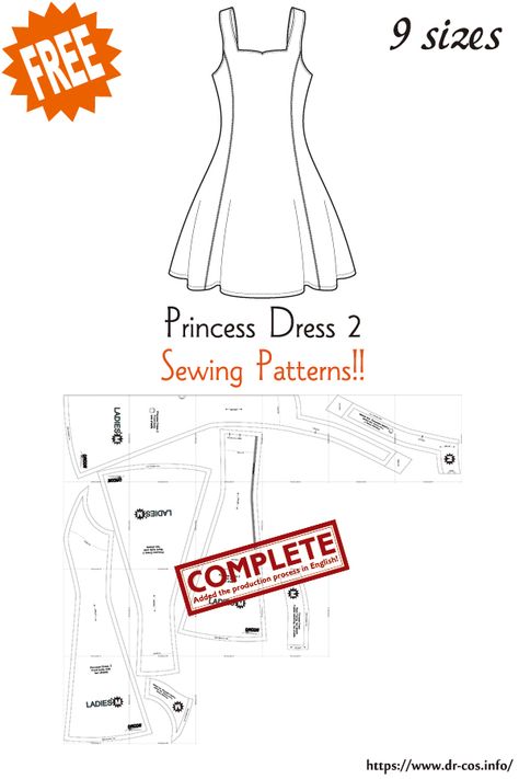 Molde, Basic Dress Pattern Free, Bodice Pattern Free, Skater Dresses Pattern, Sewing Dresses For Women, Princess Dress Patterns, Short Dress Patterns, Diy Clothes Patterns, Free Printable Sewing Patterns