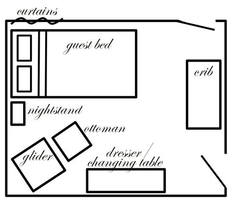 Corner Crib, Nursery Guest Room Combo, Bed Layout, Shared Nursery, Nursery Layout, Nursery Guest Room, Bed Crib, Closet Bed, Bedroom Layout