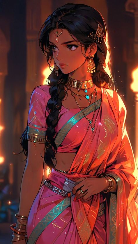 Indian Girl Character Design, Indian Princess Art, Beautiful Indian Lady, Indian Anime, Album Artwork Cover Art, Indian Princess, Indian Art Gallery, Crazy Ideas, Female Character Concept