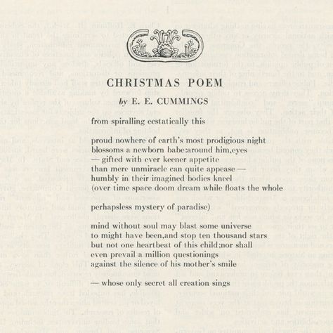 ‘Christmas Poem’ by e. e. Cummings - The Atlantic Natal, Poems About Christmas, December Poetry, Christmas Poetry, Holiday Poems, Winter Begins, Winter Poems, Christmas Poem, Story Of Jesus