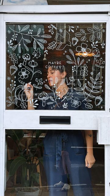 Duygu Turgut Gökpınar on Instagram: "Decorate our coffee shop @milk.nomilk ‘s window with me! #windowart #windowpainting #windowdisplay #autumnvibes #coffeeshop #autumncolors #falldecor #fallvibes #shopwindow #posca #doodling" Shop Front Window Display, Cafe Window Drawing, Painted Window Art Ideas, Coffee Window Art, Commercial Window Design, Storefront Window Design, Coffee Shop Window Art, Art Cafe Ideas, Coffee Shop Window Design