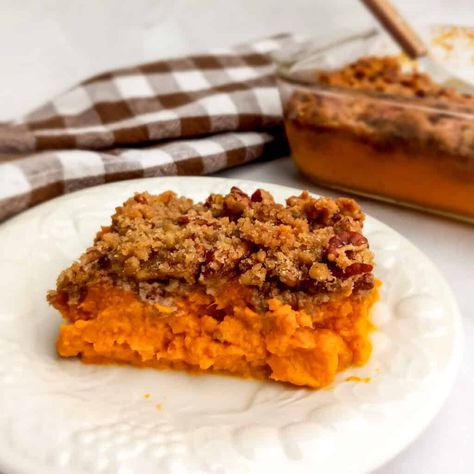 Sweet Potato Casserole Without Marshmallows (Amish Recipe) - Amish Heritage Pumpkin Custard Pie Recipe, Quick Yeast Rolls, Egg Custard Recipes, Crispy Parmesan Potatoes, Peanut Butter Cream Pie, Vegan Sweet Potato Casserole, Custard Pie Recipe, Sweet Potato Casserole Easy, Sweet Potato Souffle