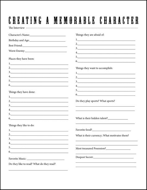 Character Interview – A Worksheet For Beginners – Writers Write Character Organizer, Character Questionnaire, Character Interview, Character Chart, Lecture Room, Character Worksheets, Character Outline, 1 Worksheet, Writing Fiction