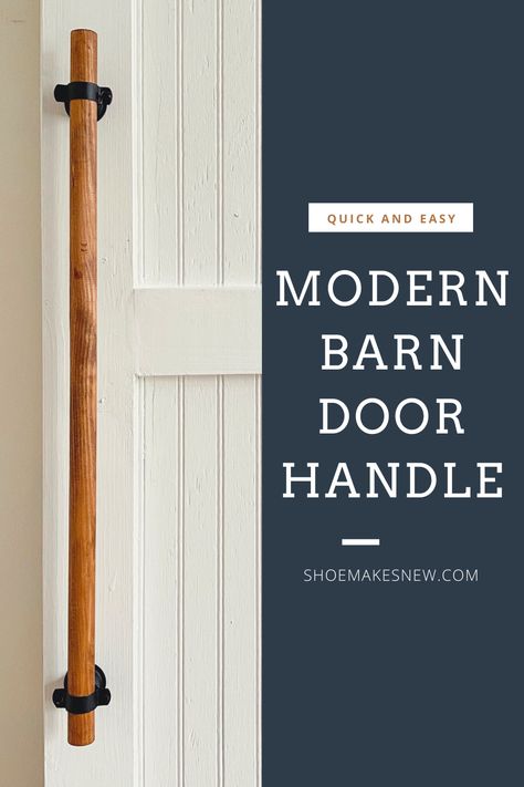 With some wood dowel and a couple of cheap plumbing clamps, you can make a quick barn door handle in a modern farmhouse style. For us this was a scrap wood project and took only about an hour to complete. It's a really easy beginner DIY project for a modern boho farmhouse touch. Boho Door Handles, Barn Door Hardware Handles, Barn Door Hardware Ideas, Early American Wood Stain, Diy Modern Barn Door, Barn Door Handles Hardware, Diy Barn Door Plans, Diy Closet Doors, Barn Door Handle