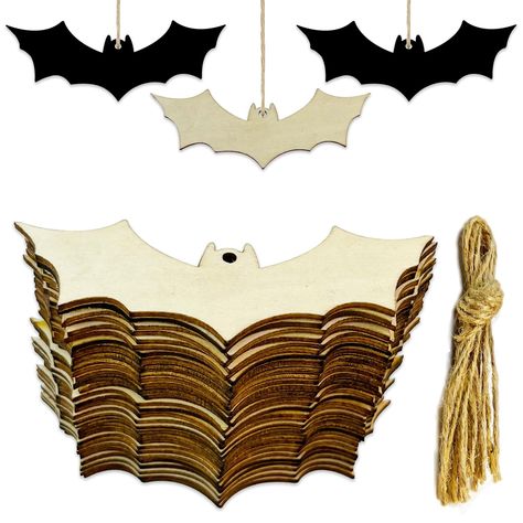 PRICES MAY VARY. MATERIAL: the Unfinished flying bats are made from good quality natural wood, Laser cut and polished. SIZE: Approx. 3.9 x 1.6 x 0.1 inch / 10 x 4.1 x 0.25 cm USAGE: Each wood piece was well polished, blank wood slices are ready to be paint and write, you may stain, drill, curve and decorate them as you like. DELICATE DESIGN：Wooden bat shaped design hanging ornaments, with a hole and rope, can be used for hanging decoration. WIDE APPLICATION: the halloween bat wood crafts cutouts Haunted House Party Decorations, Wood Diy Crafts, Haunted House Halloween Party, Bat Decorations, Twine Diy, Haunted House Decorations, Halloween Fest, The Hallow, Halloween Wood Crafts