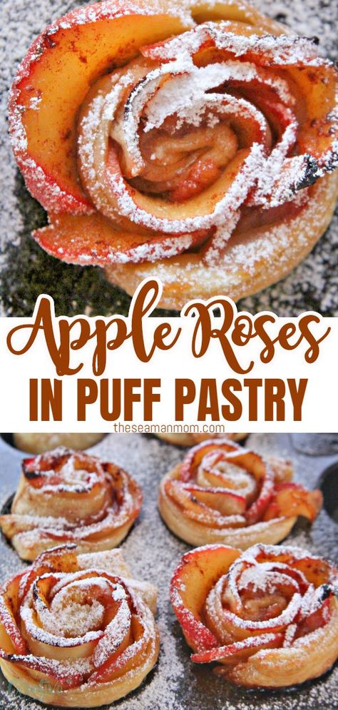 Essen, Puff Pastry Roses, Apple Rose Tarts, Apple Roses Puff Pastry, Apple Roses Recipe, Apple Rose Pastry, Apple Rose Pie, Recipes Pastry, Apple Rose Tart