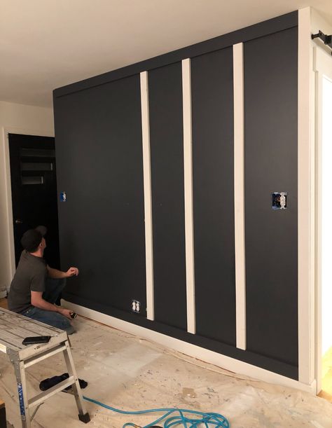 Small Bedroom With Black Accent Wall, Diy Square Accent Wall, How To Create An Accent Wall, Tricorn Black Accent Wall Living Room, Accent Wall Easy Diy, Cheap Accent Wall Ideas Easy Diy, Black Kitchen Accent Wall, Iron Ore Board And Batten Wall, Easy Diy Accent Wall Ideas