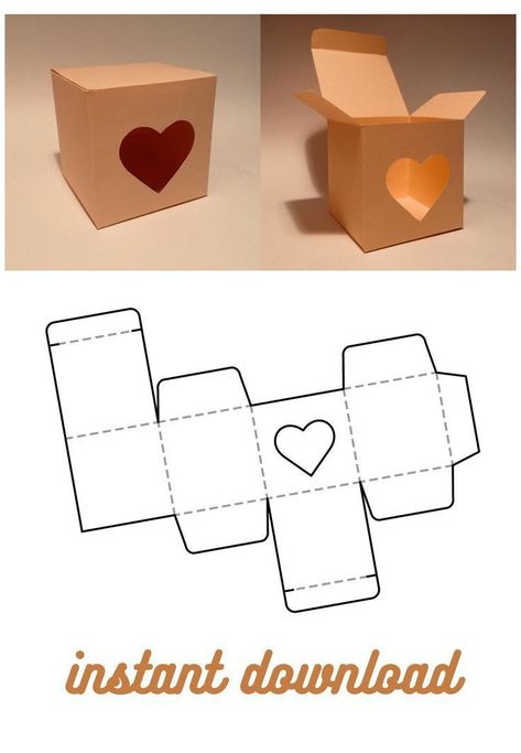 Heart Box Template, Template Heart, Karton Design, Templat Kotak, Diy Gift Box Template, Box Template Printable, Pola Kotak, Heart Gift Box, Idee Cricut