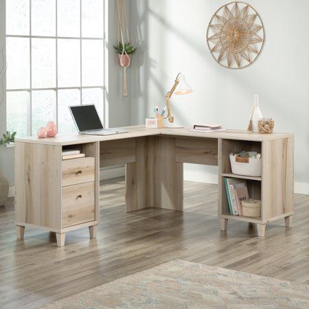 Sauder Furniture, L Shaped Executive Desk, Creative Desks, L Desk, Desk Essentials, L Shaped Desk, Executive Desk, Low Shelves, Desk Storage