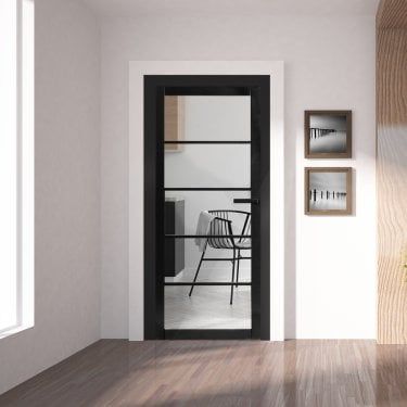 Interior Porch Door, Black And Glass Internal Doors, Graphite Doors Interior, Steel Internal Doors, Black Frame Interior Doors, Black Glazed Internal Doors, Hallway Glass Door, Black Internal Glass Doors, Internal Black Doors