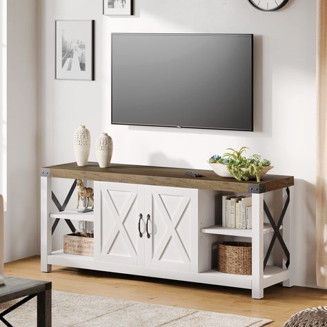 Alkmaar 60" TV Stand for TVs up to 65", Farmhouse Wood TV Stand Entertainment Center with Storage (White) (As an Amazon Associate I earn from qualifying purchases) Cabinet Entertainment Center, Entertainment Center With Storage, Stand For Tv, 60 Tv Stand, Barn Door Tv Stand, Wood Entertainment Center, Wood Tv Cabinet, White Tv Stands, Modern Entertainment Center