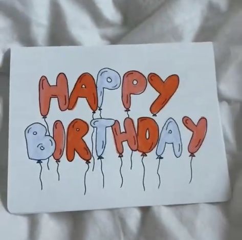 Cute Birthday Card Aesthetic, Drawing Ideas Easy For Birthday, Bday Cards Diy For Him, Happy Birthday Balloon Drawing, Cards For Birthday Handmade Easy, Easy Birthday Cards Drawing, Aesthetic Easy Birthday Cards, Cute Drawing For Birthday Card, Things To Draw For A Birthday