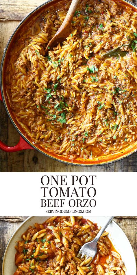 One Pot Dinners, Beef Orzo, Greek Feta Salad, Tomato Beef, Dinner Sandwich, Orzo Dishes, Creamy Orzo, Beef Ground, Orzo Recipes