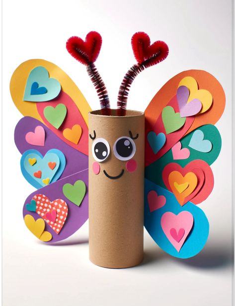 Paper Tube Butterfly Craft Foam Crafts For Kids, Butterfly Craft, Toilet Paper Crafts, Toddler Arts And Crafts, Preschool Arts And Crafts, Toilet Paper Roll Crafts, Animal Crafts For Kids, Paper Roll Crafts, Daycare Crafts